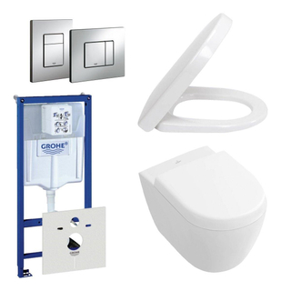 Villeroy en Boch Subway Compact directflush toiletset bestaande uit inbouwreservoir, diepspoel wandcloset met toiletzitting en bedieningsplaat verticaal/horizontaal chroom