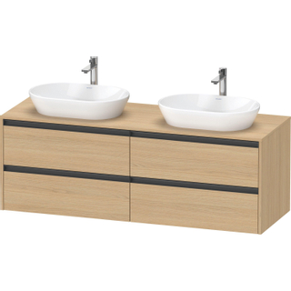 Duravit Ketho 2 wastafelonderbouwkast incl. consoleplaat met 4 laden voor dubbele waskommen 160x55x56.8cm met handgrepen antraciet natuur eiken mat