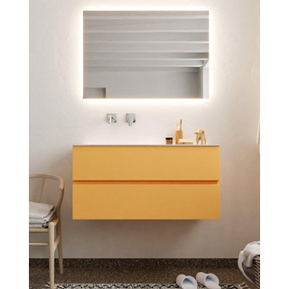 MONDIAZ VICA Badkamermeubelset - 100cm - 2 lades - wasbak Moon links - 0 kraangaten - solid surface ocher