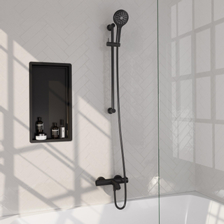 Brauer Black Edition Badkraan Opbouw - glijstang - 2 functies - 2 gladde knoppen - handdouche rond 3 standen - mat zwart