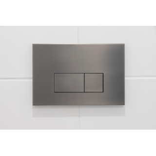 QeramiQ Push metal Bedieningsplaat Gunmetal met rechthoek dualflush frontbediening voor Geberit UP320 inbouwreservoir