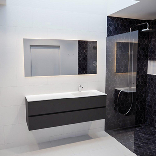 MONDIAZ VICA Badkamermeubelset - 150cm - 2 lades - wasbak Cloud rechts - 1 kraangat - solid surface darkgrey