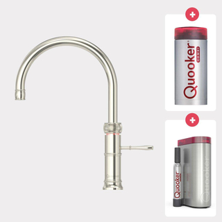 Quooker NL Classic Fusion round kokendwaterkraan opbouw uitloop draaibaar met Combi reservoir & Cube reservoir nikkel glans