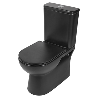 Differnz staand toilet Duoblok spoelrandloos met softclose en quickrelease zitting mat zwart