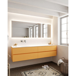 MONDIAZ VICA Badkamermeubelset - 200cm - 4 lades - wasbak Moon links - 0 kraangaten - solid surface ocher