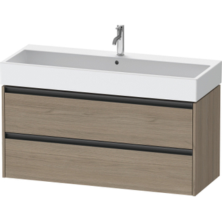 Duravit Ketho 2 wastafelonderbouwkast met 2 laden voor enkele wastafel 118.4x46x54.9cm met grepen antraciet eiken terra mat