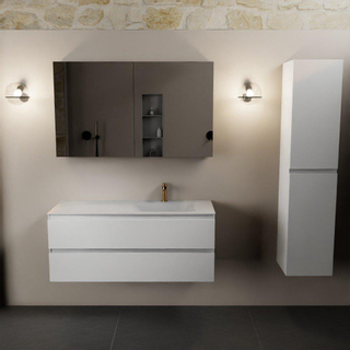 Mondiaz Aivy badmeubelset - 120x45x50cm - 1 kraangat - 1 wasbak talc Solid surface - Rechts - 2 lades - Met spiegelkast - MDF Talc