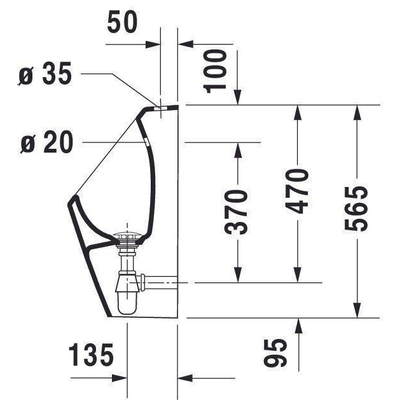 Duravit D-Code urinoir m. boveninlaat m. bevestiging m. vlieg z. spoelrand m. sproeikop en sifon wit