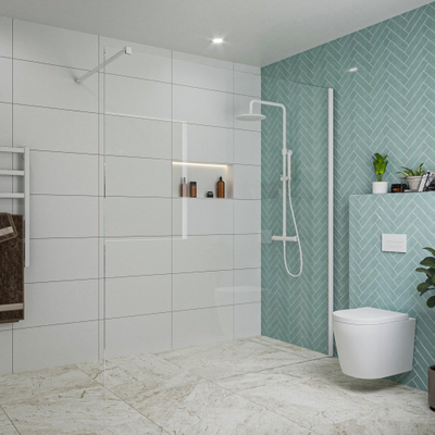 FugaFlow Eccelente Vetro inloopdouche badkamer - 180x200cm - helder glas - wandarm - mat wit