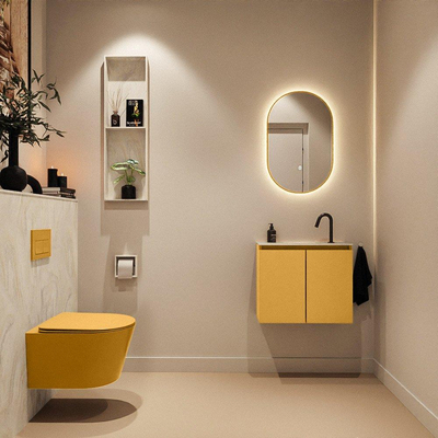 MONDIAZ TURE-DLUX 60cm toiletmeubel Ocher. EDEN wastafel Ostra positie midden. Met 1 kraangat.