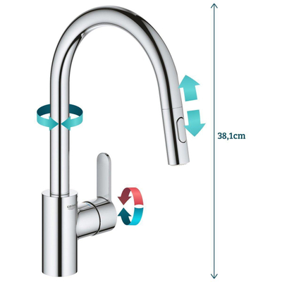 GROHE Eurostyle Cosmopolitan Keukenkraan - uittrekbare uitloop - 2 straalsoorten - chroom