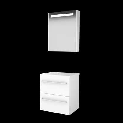 Basic-Line Premium 46 badkamermeubelset - 60x46cm - met grepen - 2 lades - wastafelblad - Spiegelkast - geintegreerde LED verlichting - MDF lak Ice White