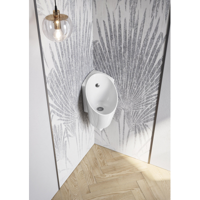 QeramiQ Sanlife hoek Urinoir - 27.8x37.2x45cm - bevestigingsset - sifon - spoelverdeler - wit