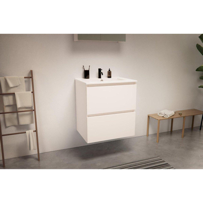 Nemo Go badkamermeubelset - 60x65x45.5cm - 2 lades - greeploos - 1 wasbak wit glans - 1 kraangat - met spiegelkast - MDF standard white