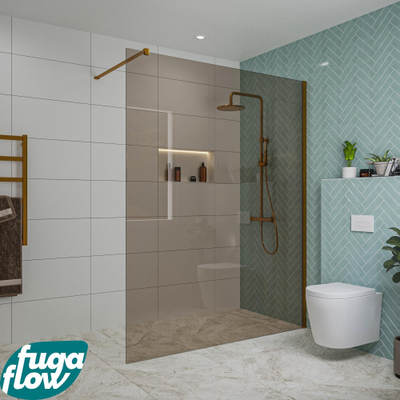FugaFlow Eccelente Vetro inloopdouche badkamer - 160x200cm - rookglas - wandarm - geborsteld koper