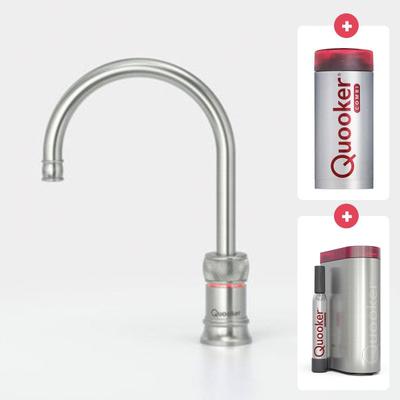 Quooker NL Classic Nordic round kokendwaterkraan opbouw uitloop draaibaar met Combi reservoir & Cube reservoir RVS