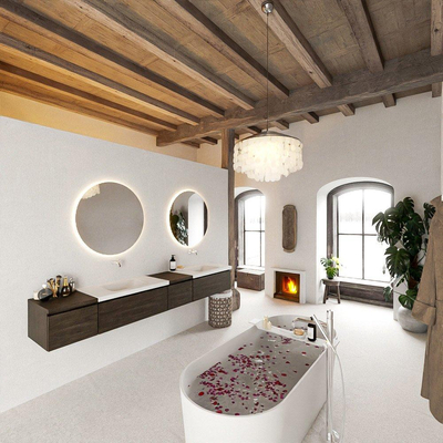 MONDIAZ BUKLA 240cm badmeubel met module 40 rechts kleur Dark Brown met 4 lades. Wastafel CLOUD dubbel 0 kraangaten kleur Talc.