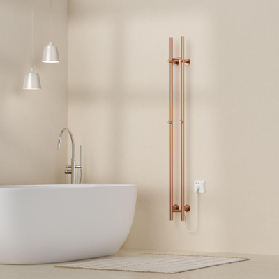 Belrad Rod staafhanddoekdroger - 150x16,8x12,7 cm - elektrisch - dubbel - 120w - 2,5cm - geborsteld koper