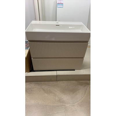 Adema Prime Blend onderkast mat cotton (beige) - 80x55x46cm - 1 wasbak - Keramiek - Wit - 1 kraangat - OUTLET UDEN
