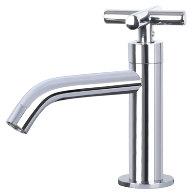 Differnz Ravo fonteinset - 38.5x18.5x9.5cm - Rechthoek - 1 kraangat - Gebogen chromen kraan - kruisgreep - Keramiek Wit