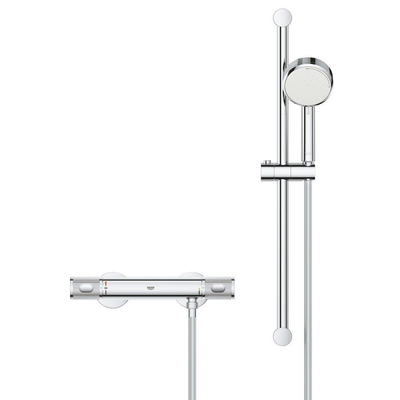 GROHE Grohtherm-1000 Performance renovatieset thermostatisch met koppelingen met glijstang 60cm en hoofddouche 2 standen chroom