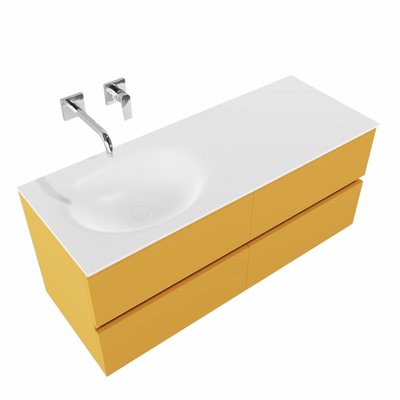 MONDIAZ VICA Badkamermeubelset - 120cm - 4 lades - wasbak Moon links - 0 kraangaten - solid surface ocher