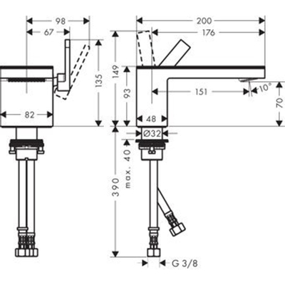 Hansgrohe AXOR MyEdition wastafelkraan 70 m. zwart glas met push open garnituur voorsprong 15.1cm chroom