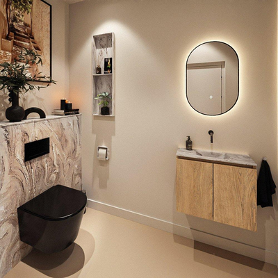 MONDIAZ TURE-DLUX 60cm toiletmeubel Washed Oak. EDEN wastafel Glace positie midden. Zonder kraangat.
