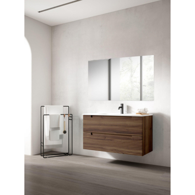 Adema Prime Balance Badkamermeubelset - 100x55x45cm - 1 rechthoekige keramische wasbak wit - 1 kraangat - 2 lades - rechthoekige spiegel - noten