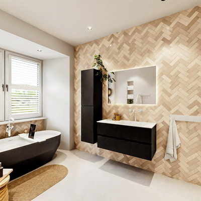 MONDIAZ VICA 100cm badmeubel onderkast Urban 2 lades. Wastafel CLOUD rechts 1 kraangat, kleur Talc.