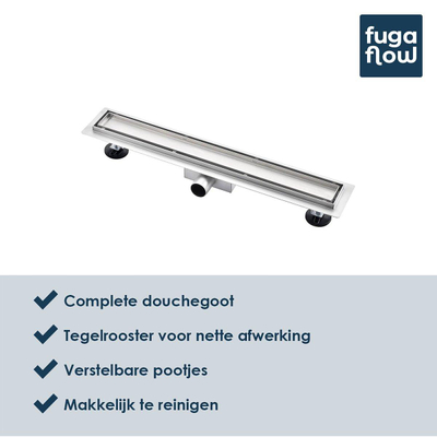 FugaFlow Anta douchegoot - 70 cm - Met tegelrooster - Met vloerflens - RVS