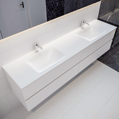 MONDIAZ VICA Badkamermeubelset - 200cm - 4 lades - wasbak Cloud dubbel - 2 kraangaten - solid surface talc