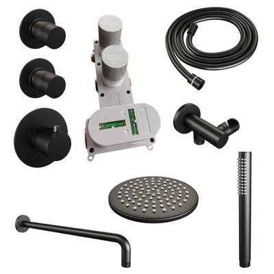 Brauer Black Edition Regendoucheset inbouw - hoofddouche 20cm - Wandarm - met inbouwdeel - Gladde knoppen - handdouche Staaf 1 stand - mat zwart