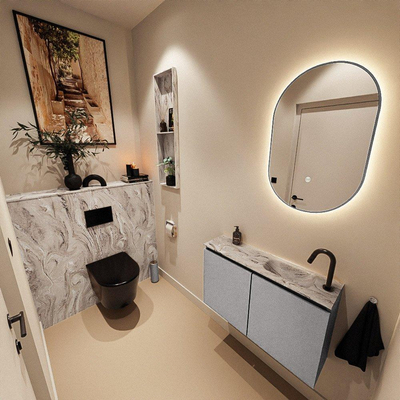 MONDIAZ TURE-DLUX 80cm toiletmeubel Plata. EDEN wastafel Glace positie rechts. Met 1 kraangat.