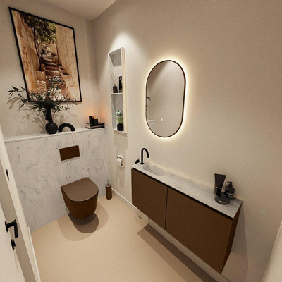 MONDIAZ TURE-DLUX 100cm toiletmeubel Rust. EDEN wastafel Opalo positie links. Met 1 kraangat.