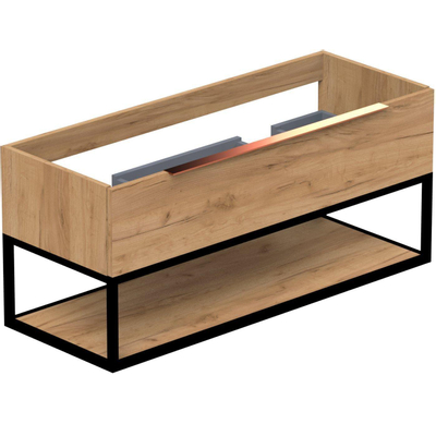 Thebalux Type Onderbouwkast - 120x45x50cm - 2 uitsparingen - opbouwgreep - koper softclose lade - MDF/spaanderplaat/metaal congo brown