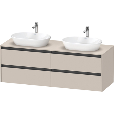 Duravit Ketho 2 wastafelonderbouwkast incl. consoleplaat met 4 laden voor dubbele waskommen 160x55x56.8cm met handgrepen antraciet taupe mat