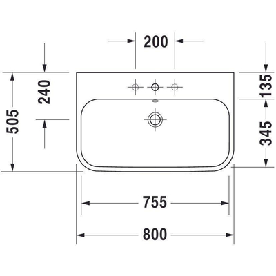 Duravit Happy d.2 wastafel 80x50,5cm 1 kraangat overloop wit