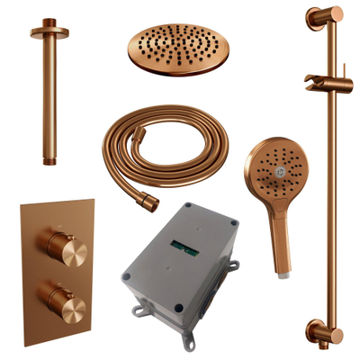 Brauer Copper Edition Regendoucheset inbouw - hoofddouche 20cm - plafondarm 20cm - 2 functies - glijstang - inclusief inbouwdeel - handdouche Rond 3 standen - PVD - geborsteld koper