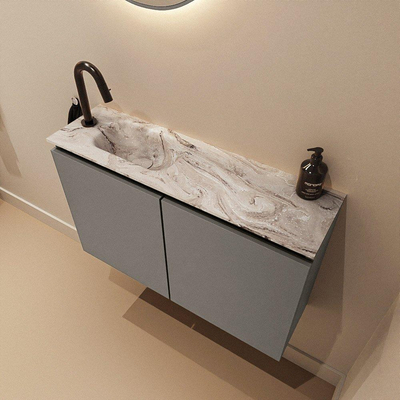 MONDIAZ TURE-DLUX 80cm toiletmeubel Smoke. EDEN wastafel Glace positie links. Met 1 kraangat.