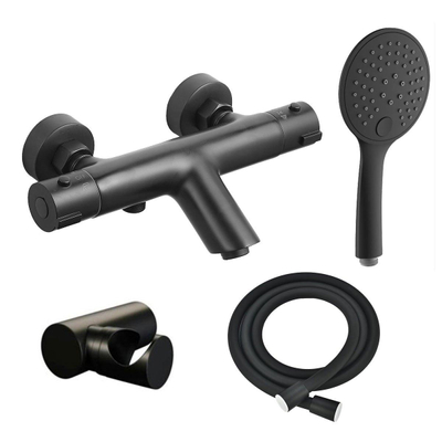 Adema Sparkle 2.0 thermostatische bad-/douchekraan - handdouche - 3 standen - met houder - inclusief doucheslang - mat zwart