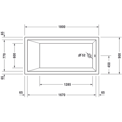 Duravit Starck 1 bad acryl rechthoekig met overloop met 1 rugsteun 180x90x46cm inbouw wit