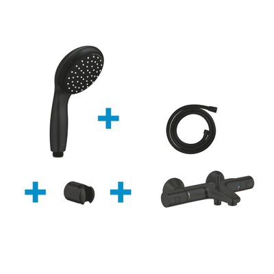 Grohe Precision Start Badset - thermostatische badkraan - houder - handdouche - mat zwart
