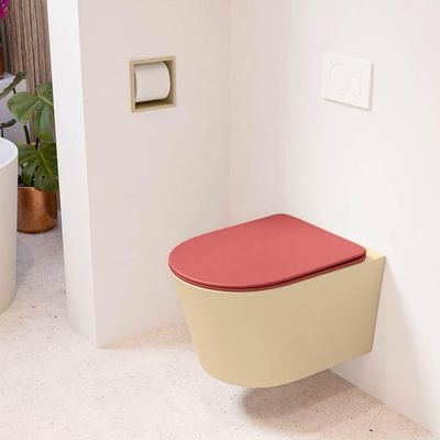 MONDIAZ LAVIE wandclosetpack - 36x53cm - diepspoel - rimless - Sand (beige) - softclose - quick-release - toiletzitting - Fire (rood)