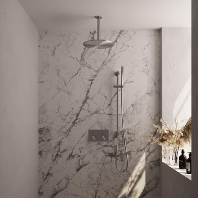 BRAUER Brushed Edition Thermostatische Regendouche inbouw - drukknoppen - SET 66 - 30cm hoofddouche - plafondarm - staaf handdouche - doucheslang - geïntegreerde glijstang - RVS geborsteld PVD