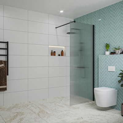 Fortifura Galeria inloopdouche - 80x200cm - ribbelglas - wandarm - mat zwart