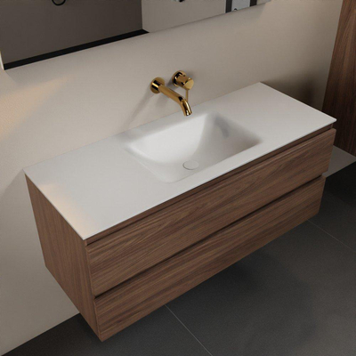 Mondiaz Aivy badmeubelset - 120x45x50cm - 0 kraangaten - 1 wasbak talc Solid surface - Midden - 2 lades - Met spiegel - Melamine Mocha