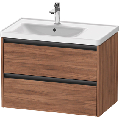 Duravit Ketho 2 wastafelonderbouwkast met 2 laden voor waskom links 78.4x45.5x54.9cm met grepen antraciet noten mat