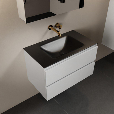 Mondiaz Aivy badmeubelset - 80x45x50cm - 0 kraangaten - 1 wasbak urban Solid surface - Midden - 2 lades - Met spiegelkast - MDF Talc