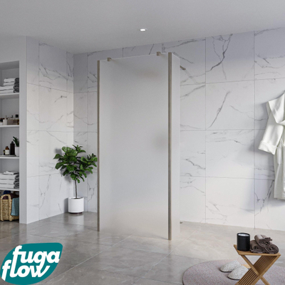 FugaFlow Eccelente Vetro Vrijstaande inloopdouche badkamer - 90x200cm - Glas mat - antikalk - 8mm veiligheidsglas - 2 zijwanden 30cm - met wandarmen en hoekprofielen - Gunmetal -
